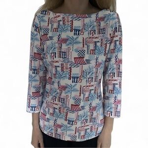 J.McLaughlin Wavesong Top – Casa Palmera Blue/Red/White Print (Size XS)
